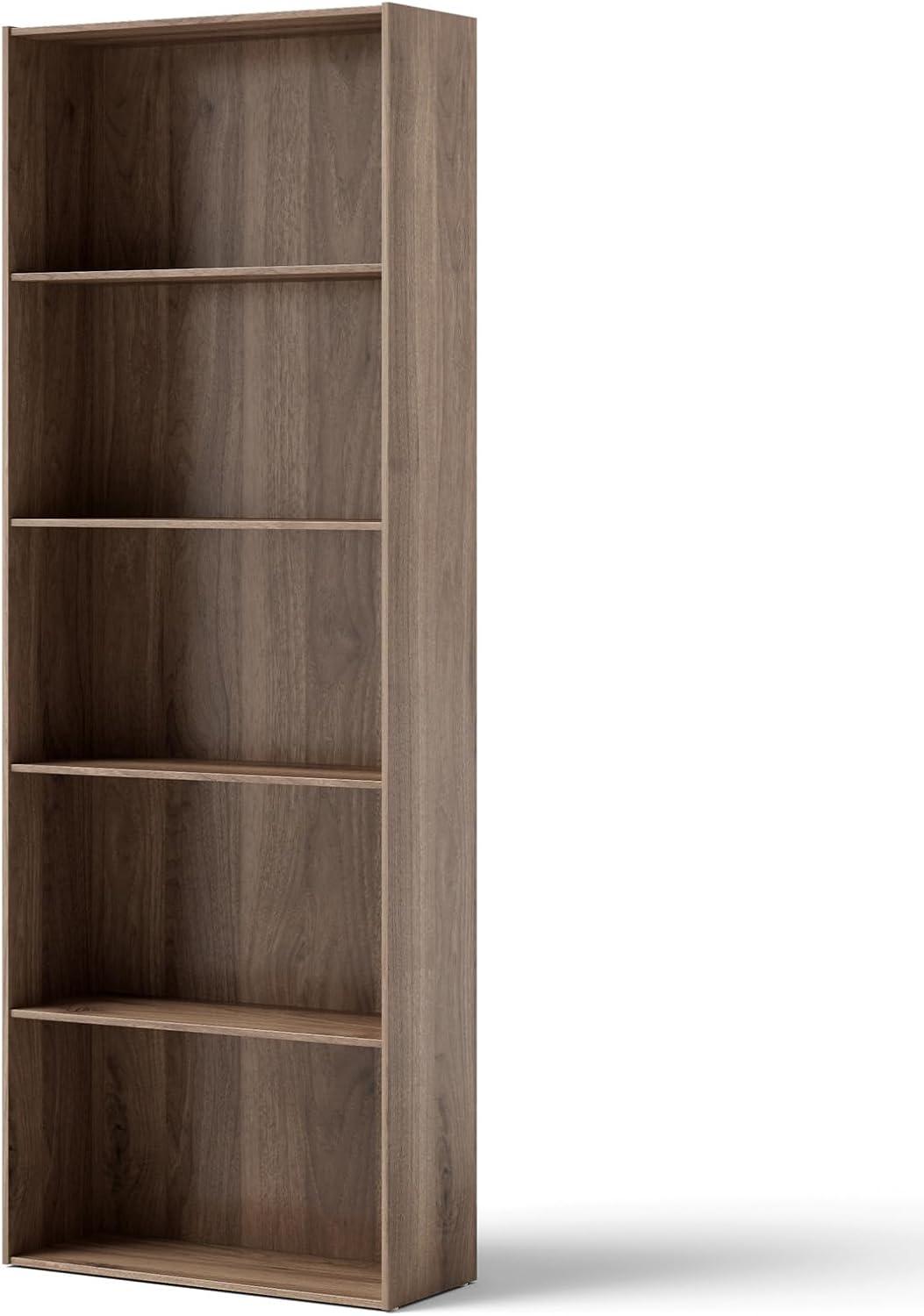 Costway 5-Shelf Storage Bookcase Stand Modern Multi-Functional Display Cabinet Walnut