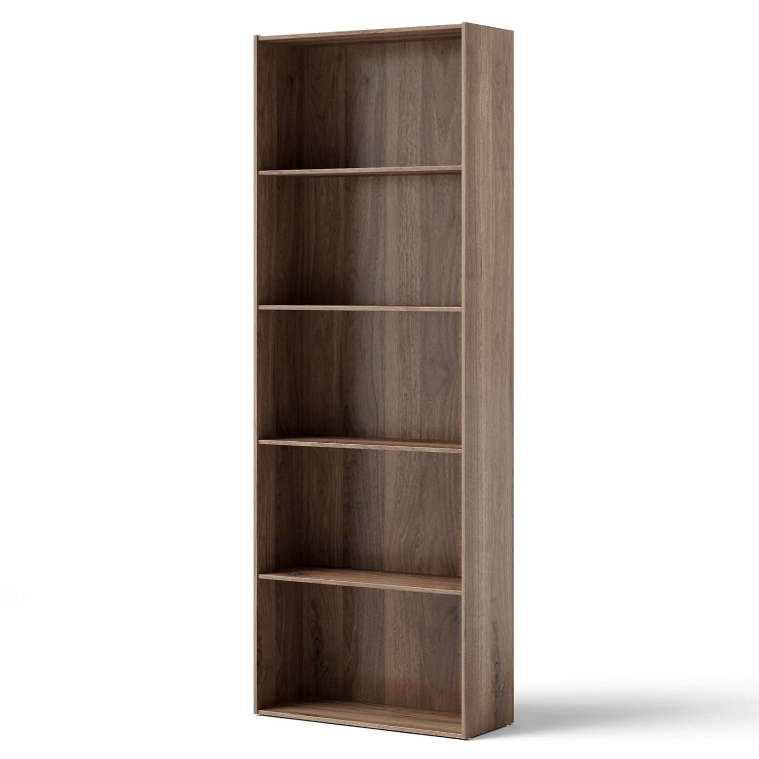 Costway 5-Shelf Storage Bookcase Stand Modern Multi-Functional Display Cabinet Walnut
