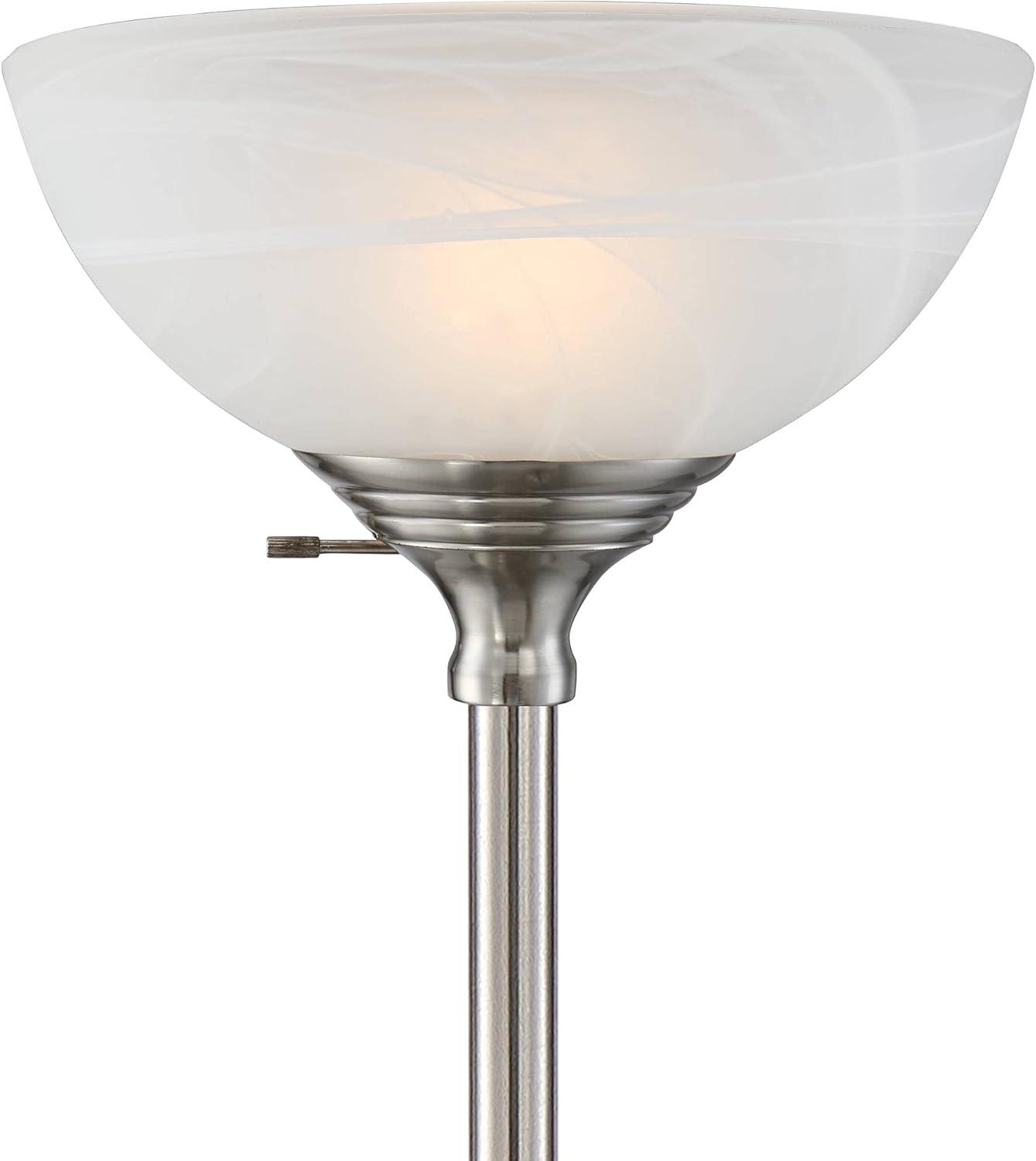 360 Lighting Maddox Modern Torchiere Floor Lamp 71" Tall Satin Nickel Silver Metal Alabaster Glass Shade for Living Room Bedroom Office House Home