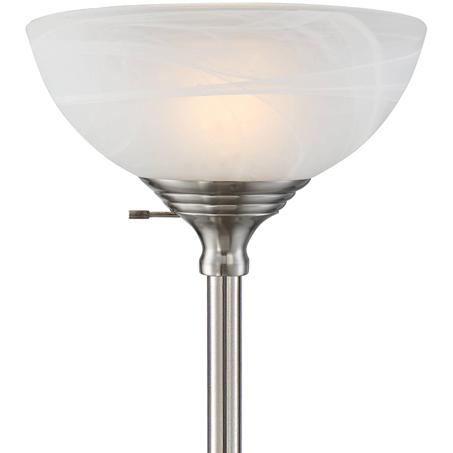 360 Lighting Maddox Modern Torchiere Floor Lamp 71" Tall Satin Nickel Silver Metal Alabaster Glass Shade for Living Room Bedroom Office House Home