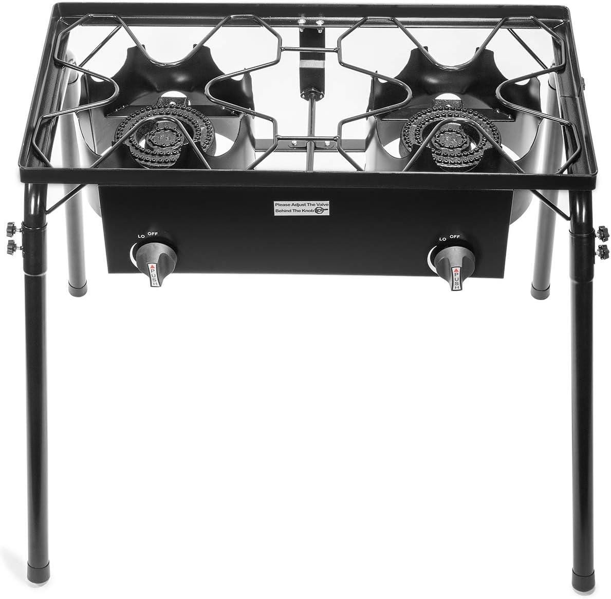 Black Steel Double Burner Outdoor Camping Stove with Detachable Legs