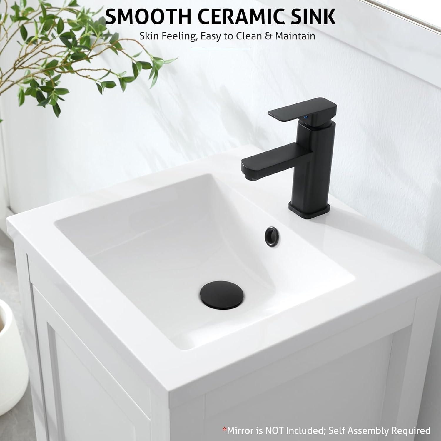Eclife 18" White Bathroom Vanity Set with Ceramic Sink Top, Water Saving Faucet Drain