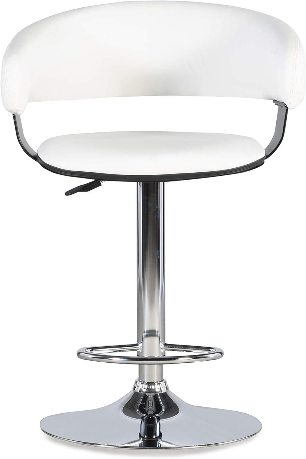 Linon Curved Back Metal 22"-31.5" Adjustable Barstool in White Faux Leather