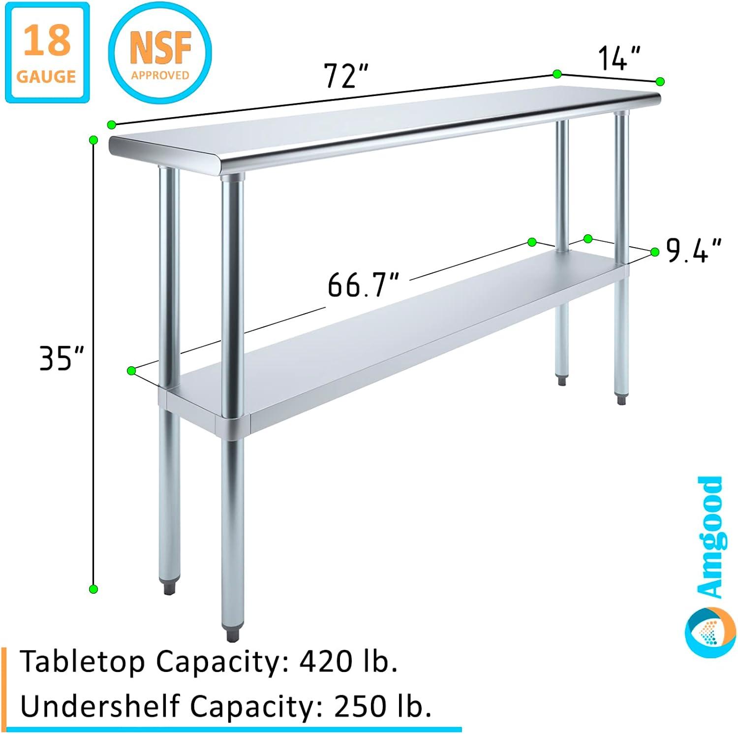 Stainless Steel Work Table with Undershelf. Metal Prep Table. NSF - Certified