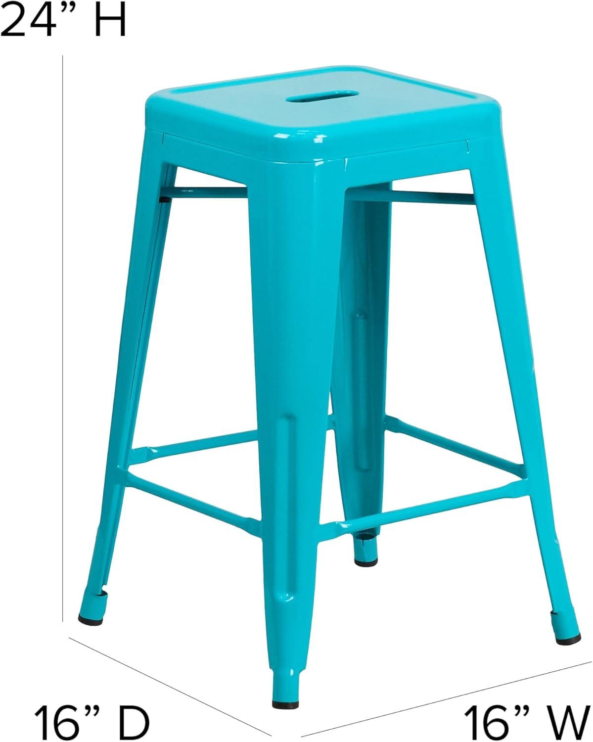 Flash Furniture Commercial Grade 24" High Backless Crystal Teal-Blue Indoor-Outdoor Counter Height Stool