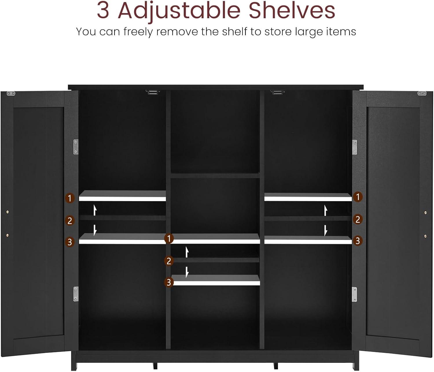 Black Medium Wood Living Room Cabinet with Adjustable Shelving