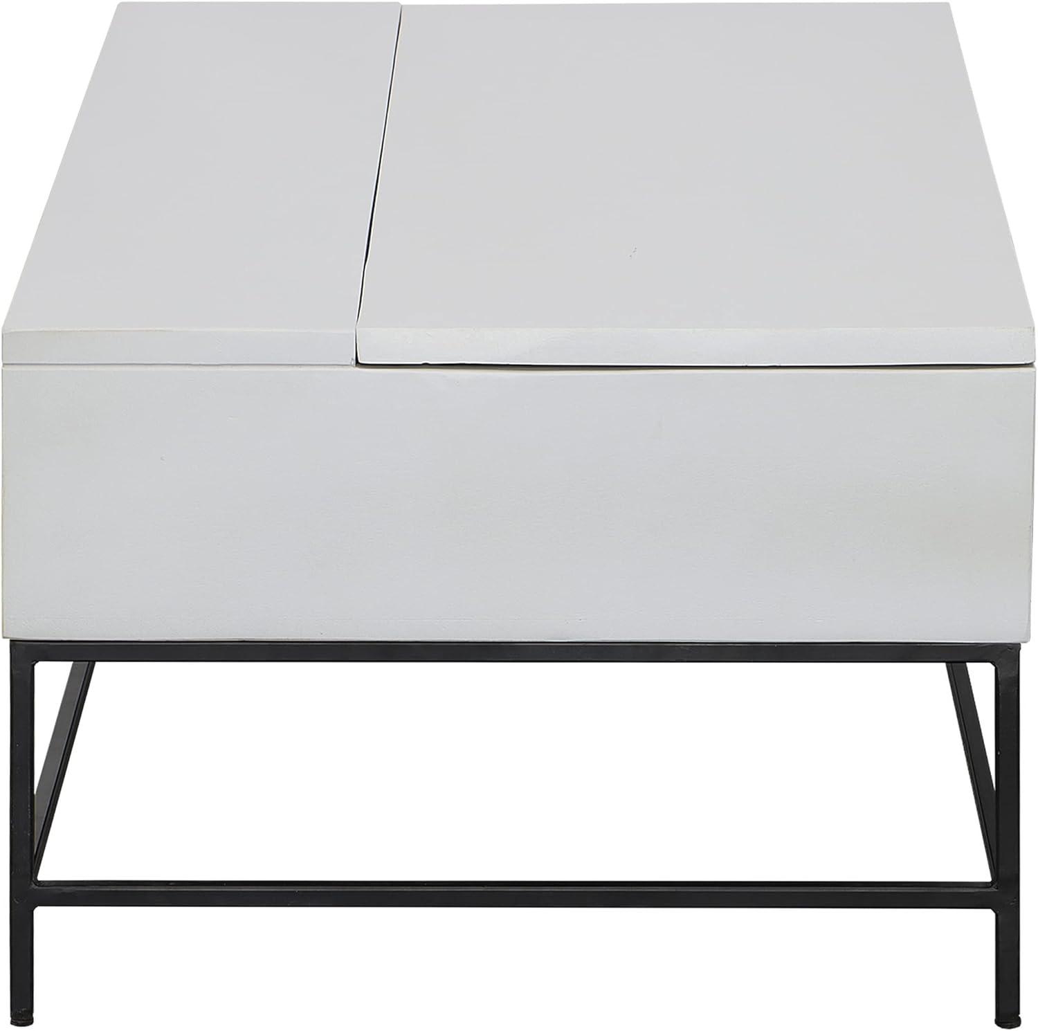 45 Inch Rectangular Mango Wood Coffee Table, Lift Top Storage, Iron Frame, White, Black 71911