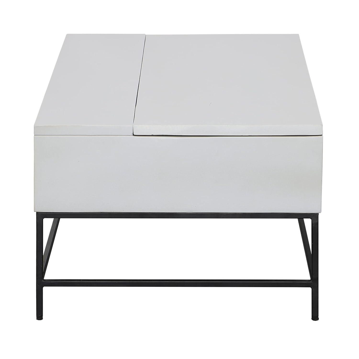 45 Inch Rectangular Mango Wood Coffee Table, Lift Top Storage, Iron Frame, White, Black 71911