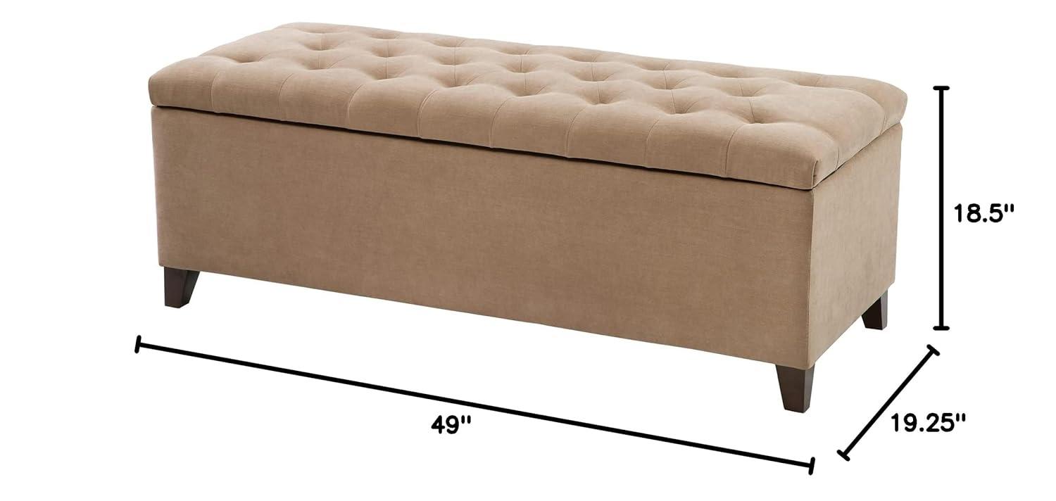 Shandra Bench Storage Ottoman with Tufted Top - Sand: Upholstered Bedroom Ottoman, Wood Legs, No Assembly Required