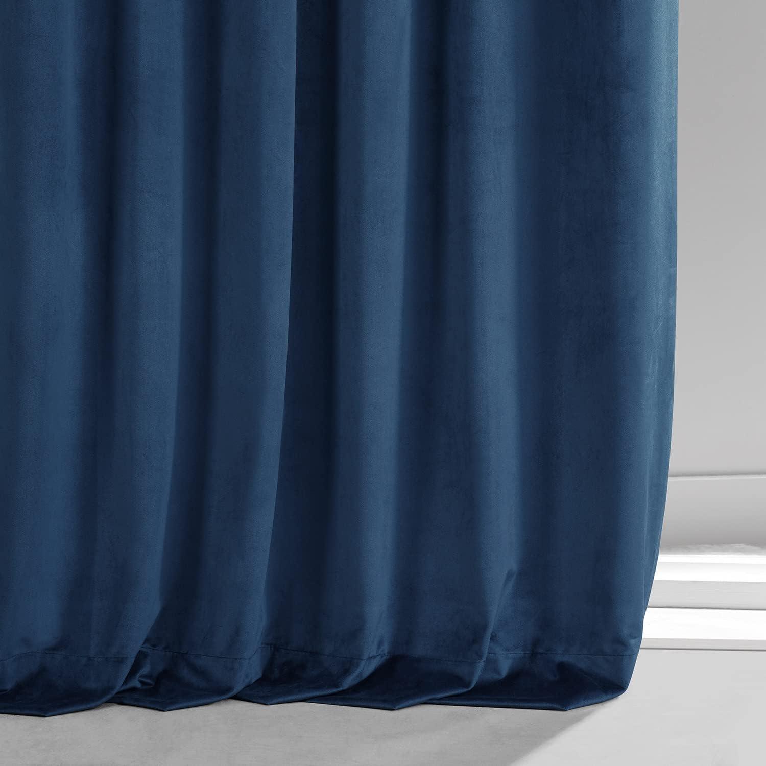 HPD Half Price Drapes Signature Dreamland Blue Plush Velvet Hotel Blackout Curtains(1 Panel),50W X 108L