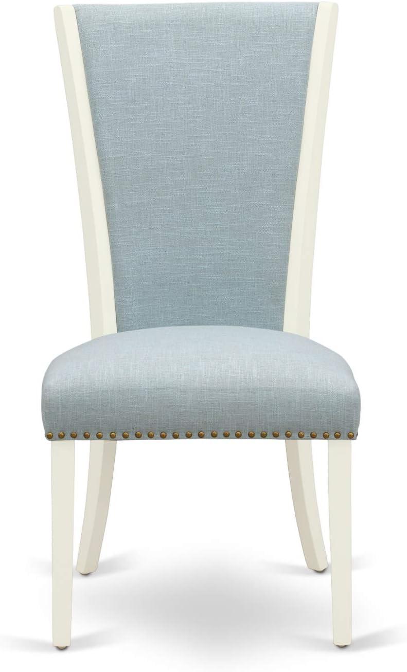Verona Antique Walnut Wooden Frame Dining Chair with Black Linen Fabric Seat with Nail Head & Stylish Back - Set of 2