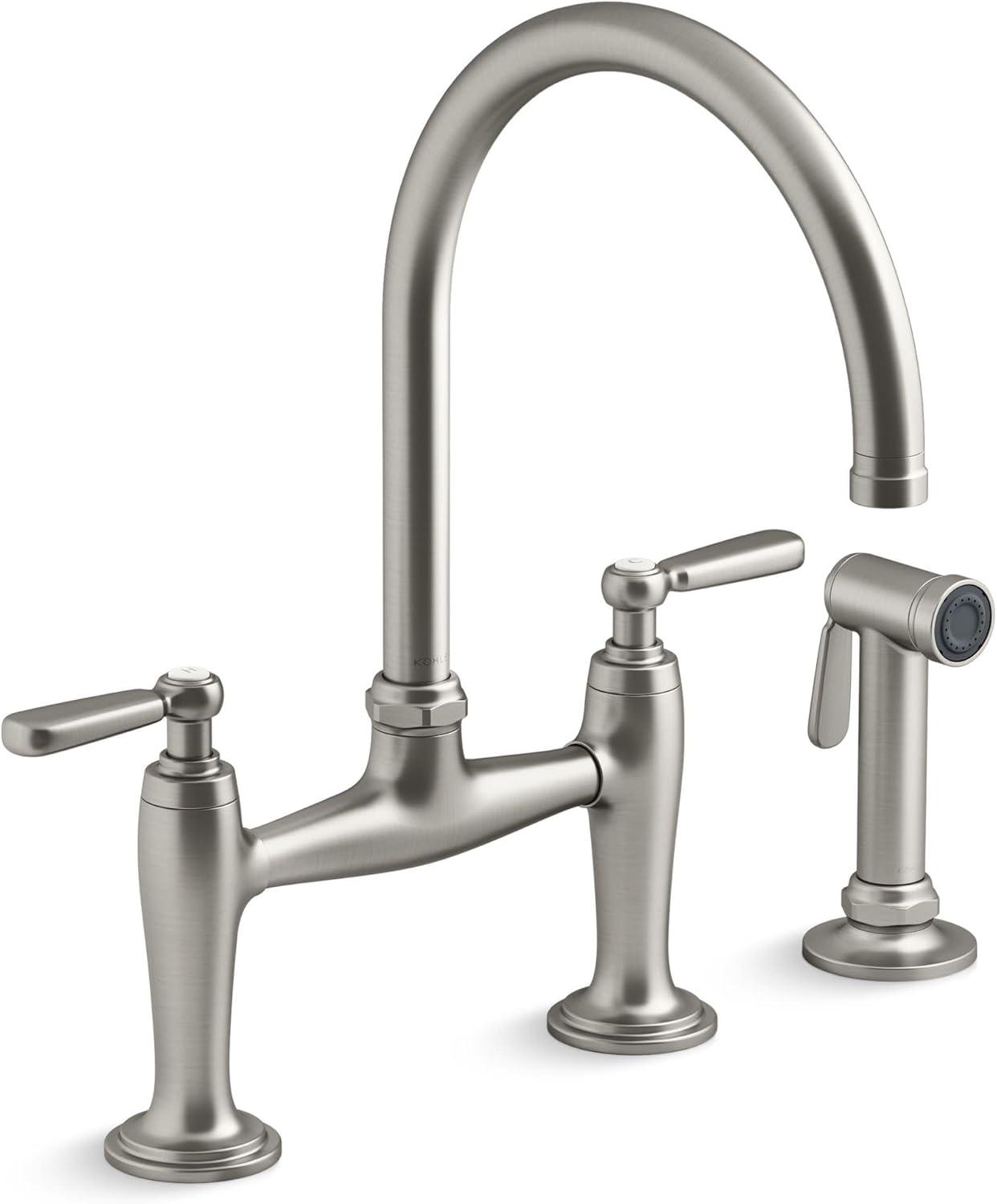 Edalyn by Studio McGee Two-Hole Bridge Kitchen Sink Faucet with Side Sprayer