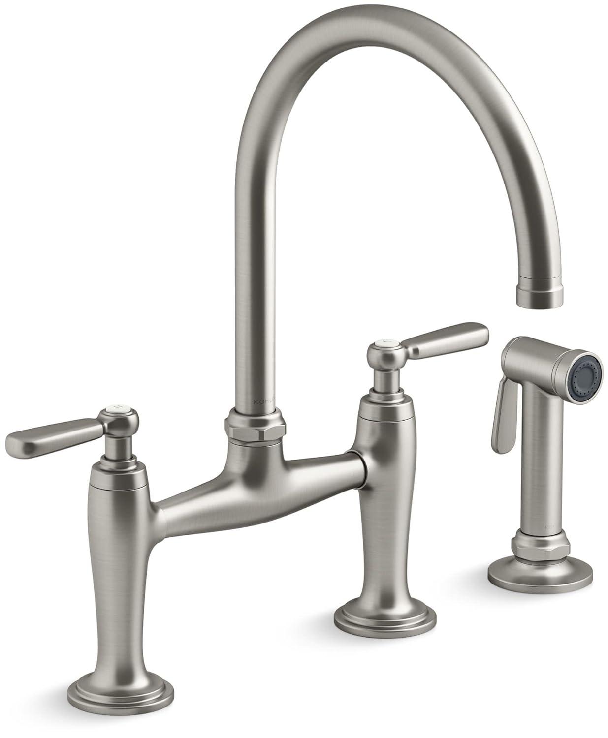 Edalyn by Studio McGee Two-Hole Bridge Kitchen Sink Faucet with Side Sprayer