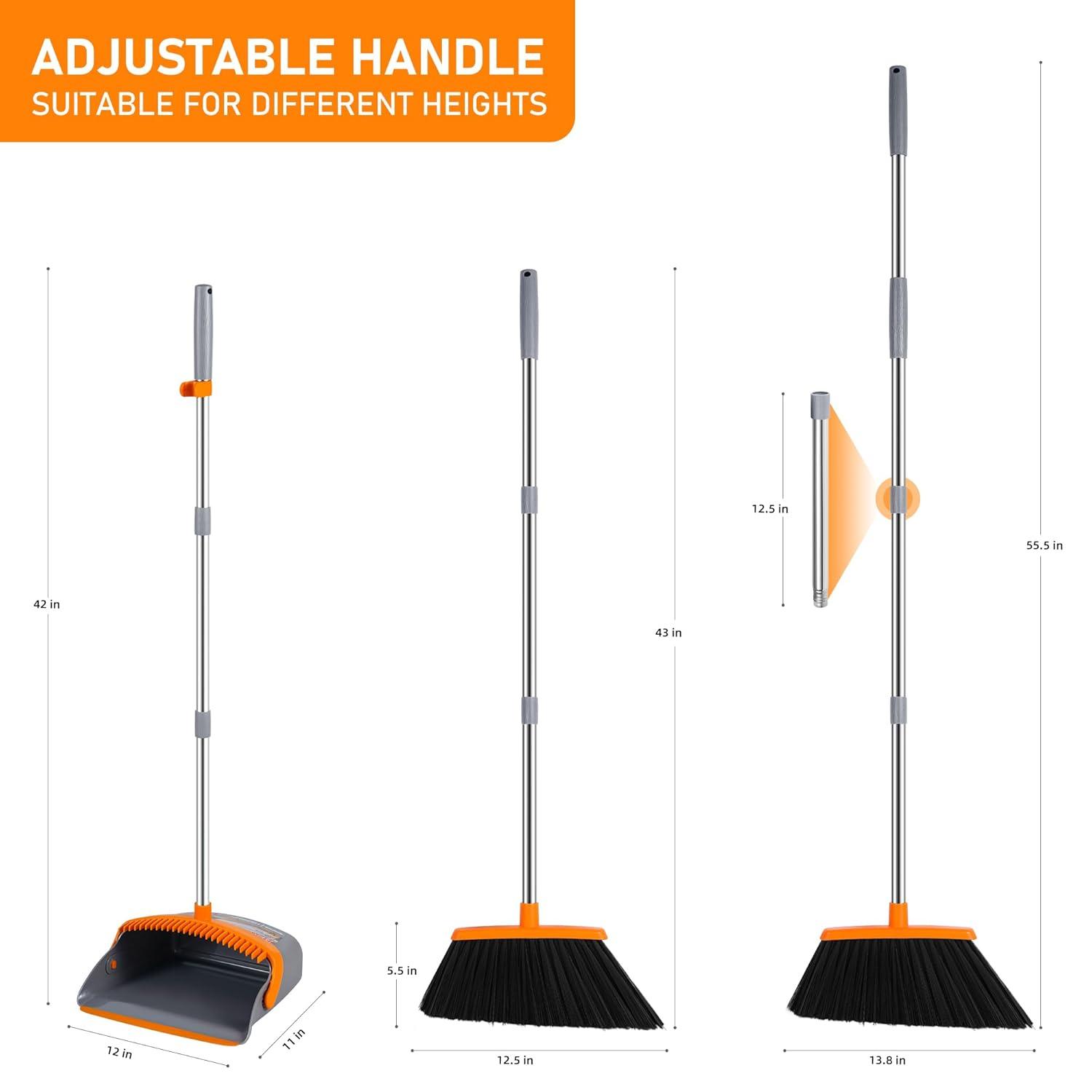 Heavy-Duty Broom and Dustpan Set for Outdoor Broom and Dust pan for Home Commercial Cleaning Supplies Angle Broom with Long Handle Perfect for Courtyard Garage Lobby Mall Market Street, B6