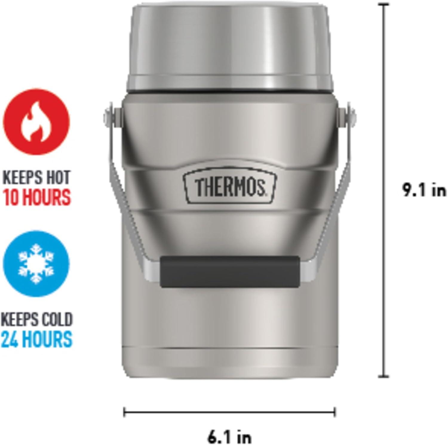 Thermos Stainless King Vacuum Insulated Food Jar with Folding Spoon & 2 Containers, Matte Stainless, 47oz