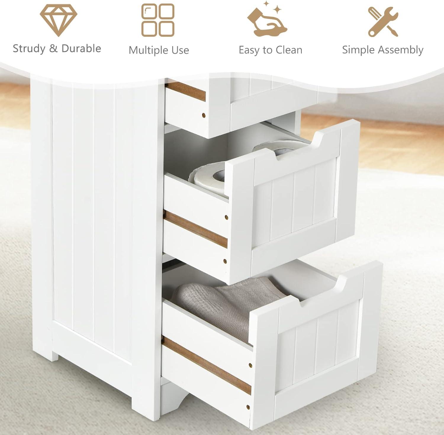 White MDF Freestanding Cabinet with 4 Drawers