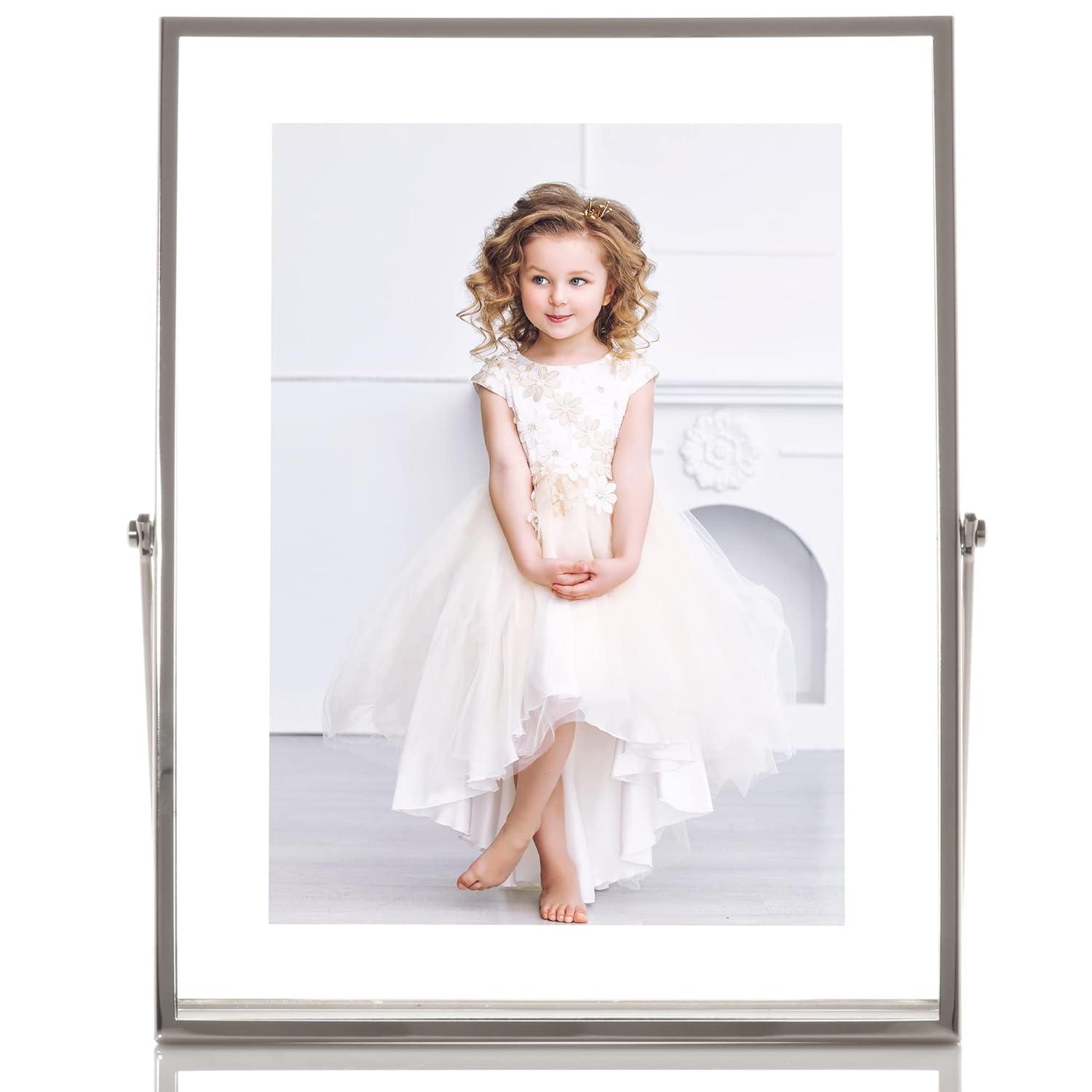 5x7 Silver Metal Easel Float Picture Frame