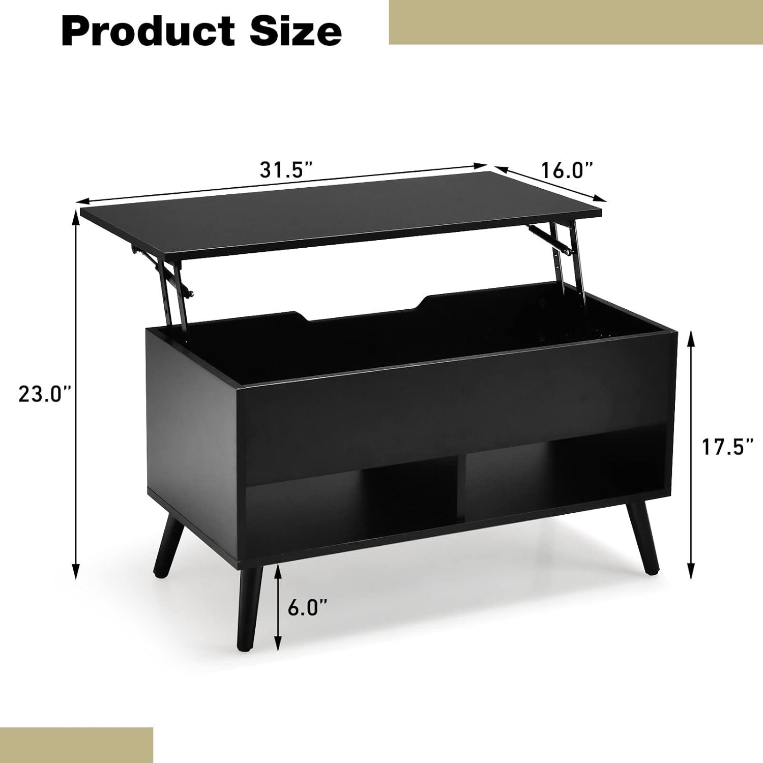 Costway 31.5''  Lift Top CoffeeTable ModernTable W/ Hidden Compartment&Wood Legs For Home Black