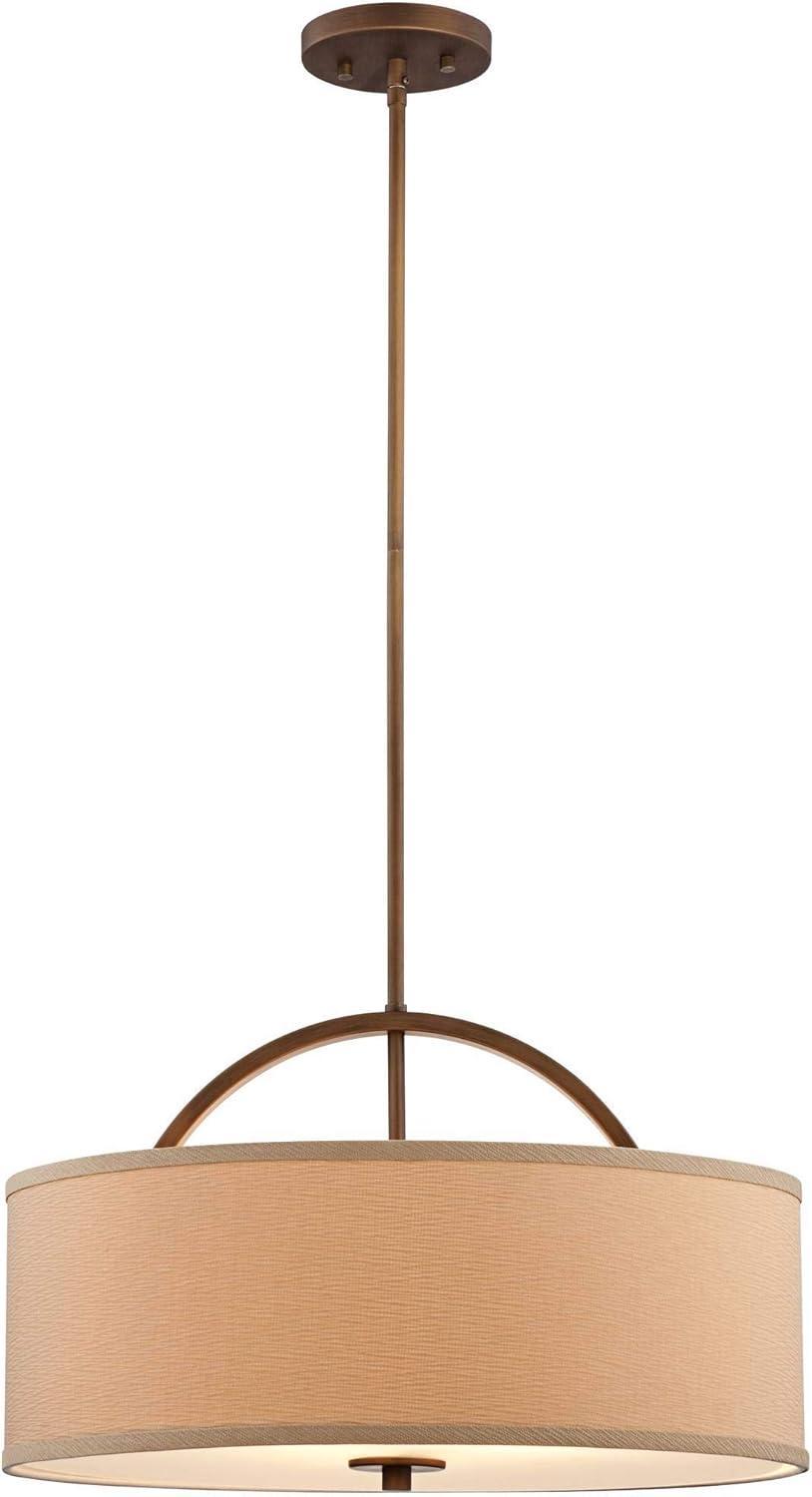 Possini Euro Design Brushed Bronze Drum Pendant Chandelier 20" Wide Modern Sand Stone Linen Shade Fixture for Dining Room House