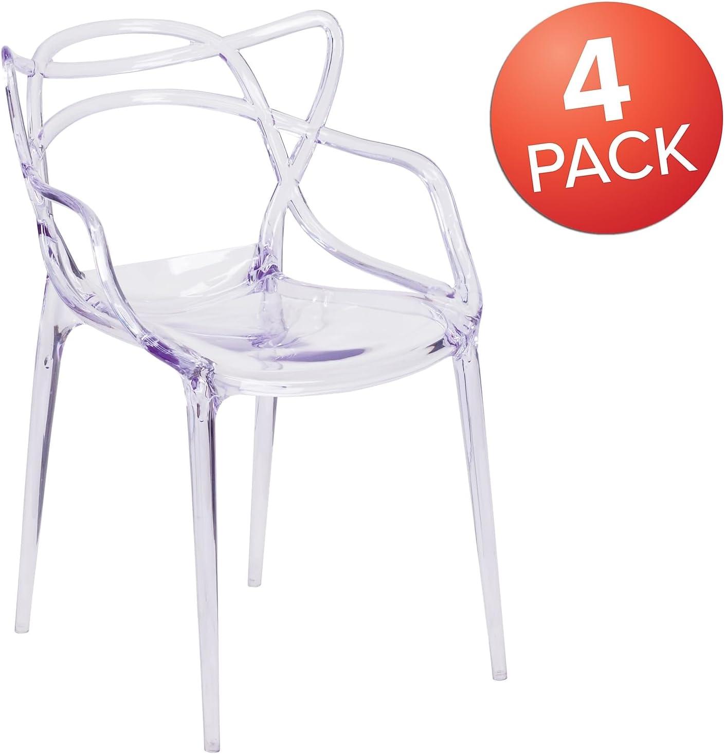 Clear Polycarbonate Stacking Side Chairs with Artistic Design, Set of 4