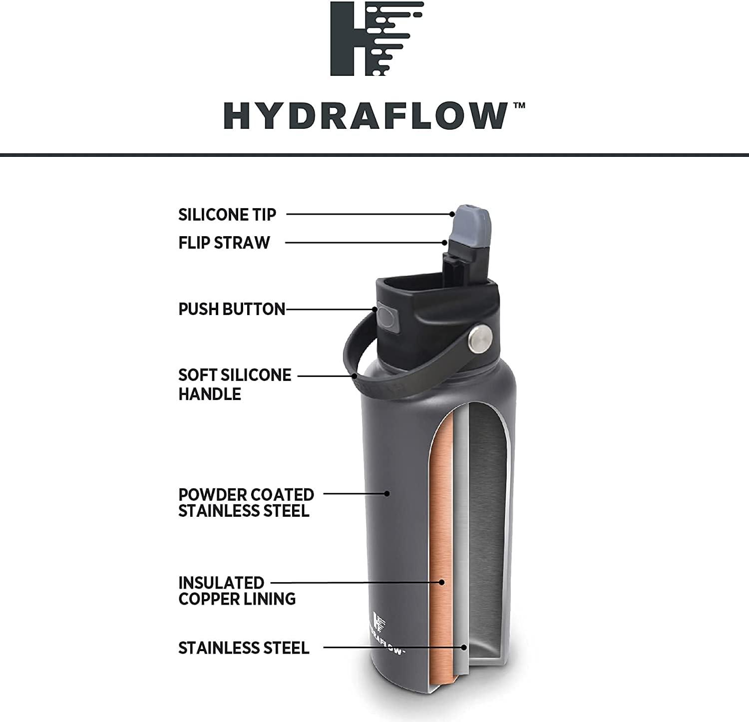 Hydraflow Hybrid - Triple Wall Vacuum Insulated Bottle with Flip Straw - Insulated Water Bottle - Stainless Steel Bottle - Water Bottle with Straw - Reusable Water Bottle (25oz, Powder Graphite)