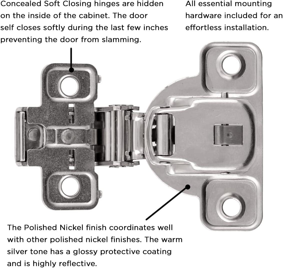 Polished Nickel Euro-Style Soft Close Cabinet Hinges