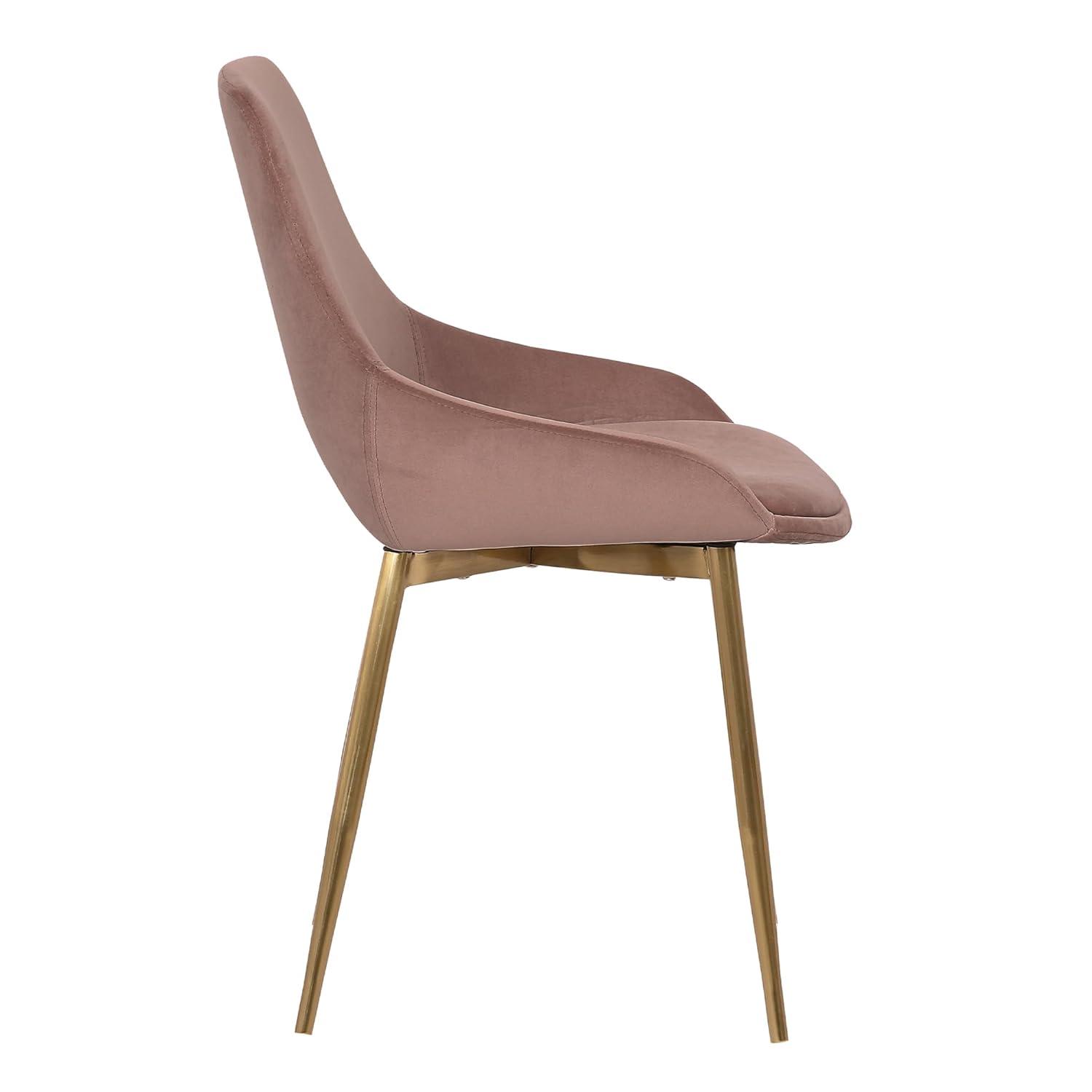 High Back Pink Velvet Upholstered Arm Chair with Metal Legs
