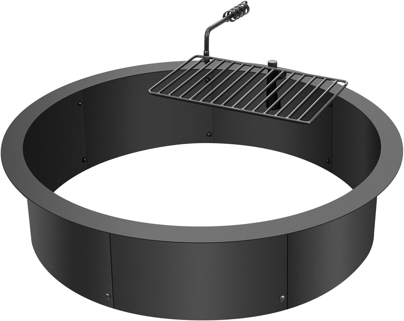 Fire Pit Ring w/ BBQ Fire Ring 35 Inch Outer Steel DIY Campfire Firepit