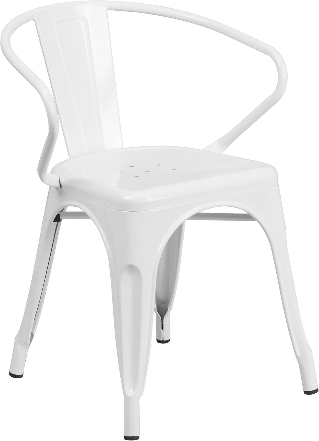 Flash Furniture Conrad Commercial Grade 30" Round White Metal Indoor-Outdoor Table Set with 2 Arm Chairs