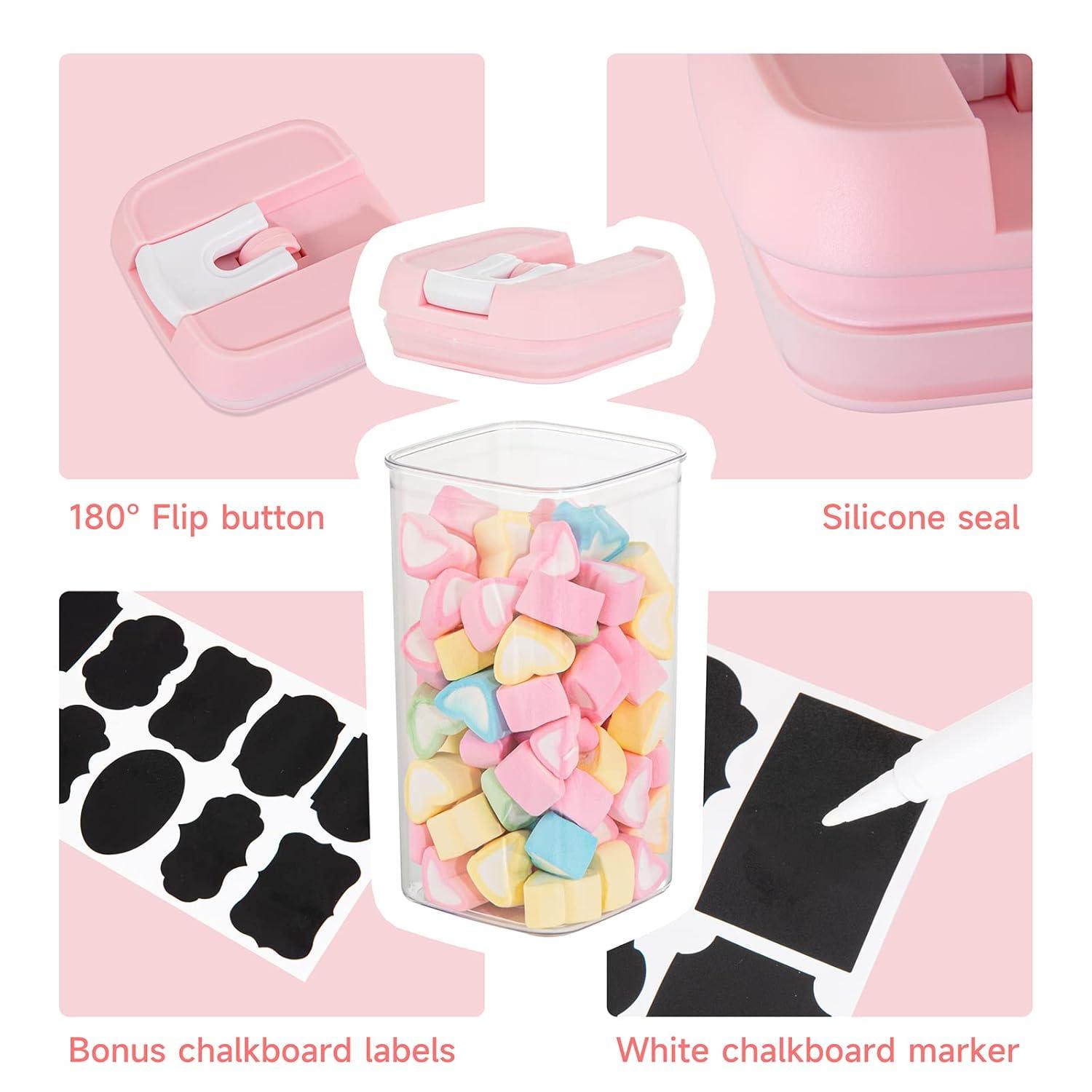 U-QE Airtight Food Storage Containers -6 Piece BPA Free Clear Plastic Airtight Containers with Easy Lock Lids for Kitchen Pantry Organization and Storage - Sugar, Flour, Cereal, Labels & Marker