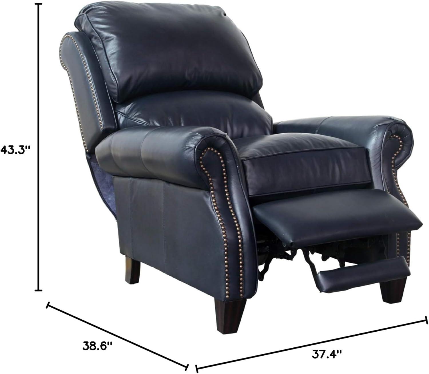 Churchill Traditional Blue Leather Recliner with Wood Accents