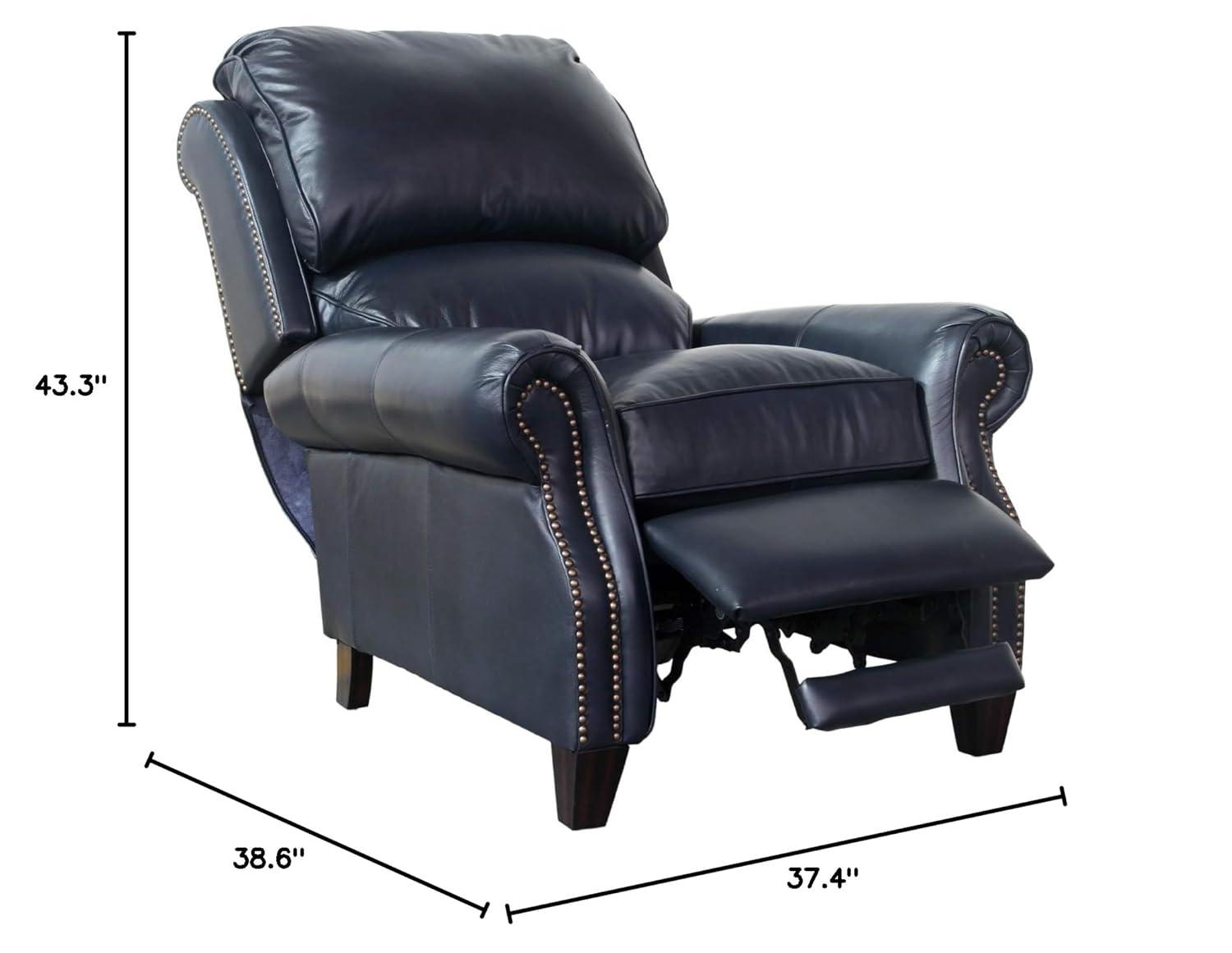 Churchill Traditional Blue Leather Recliner with Wood Accents
