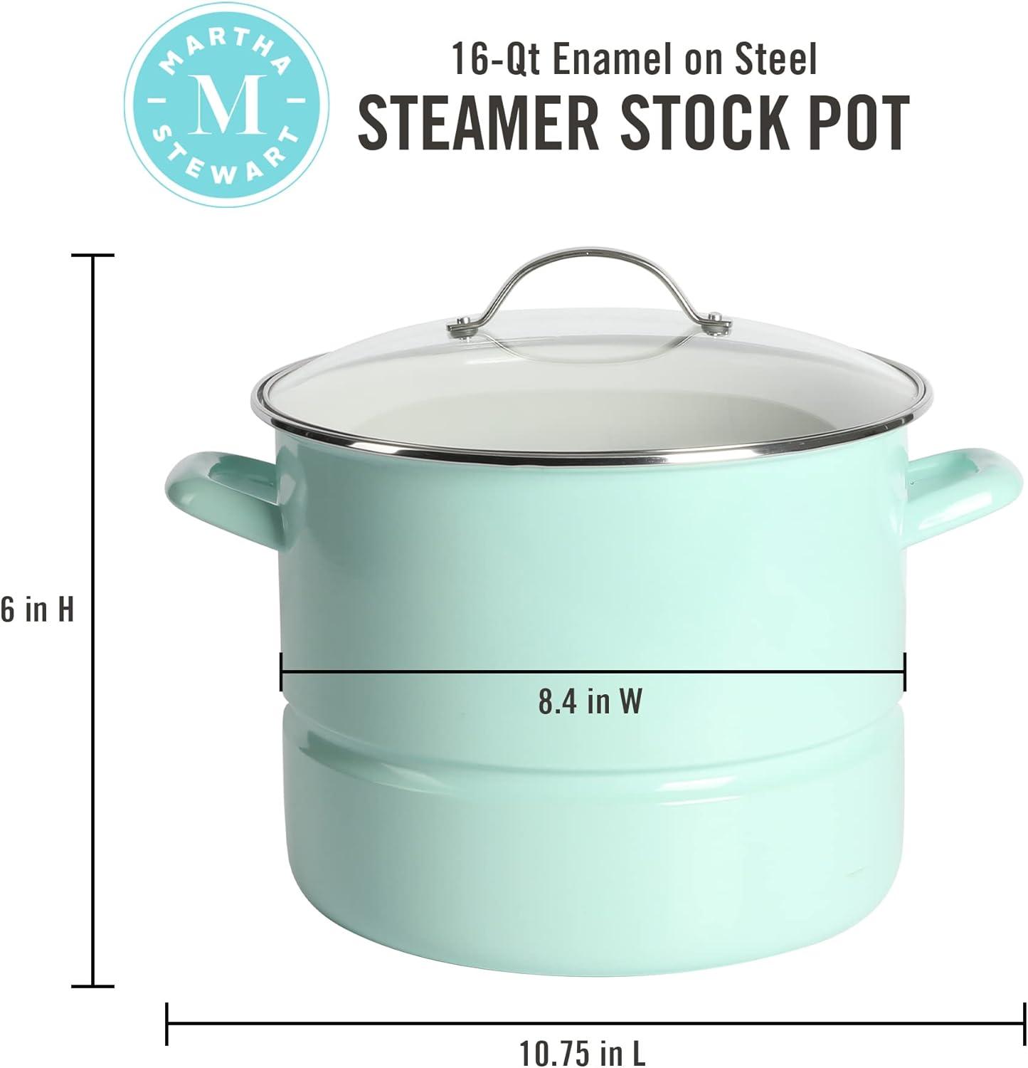 16-Quart Blue Enameled Steel Steamer Pot with Stainless Steel Insert