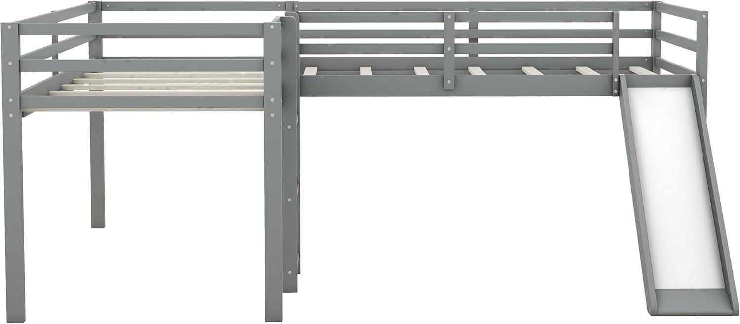 Harper & Bright Designs L-Shaped Loft Bed with Slide, Wooden Low Loft Beds for 2 Kids, Twin Size Low Loft Bed with Built-in Ladders, Gray