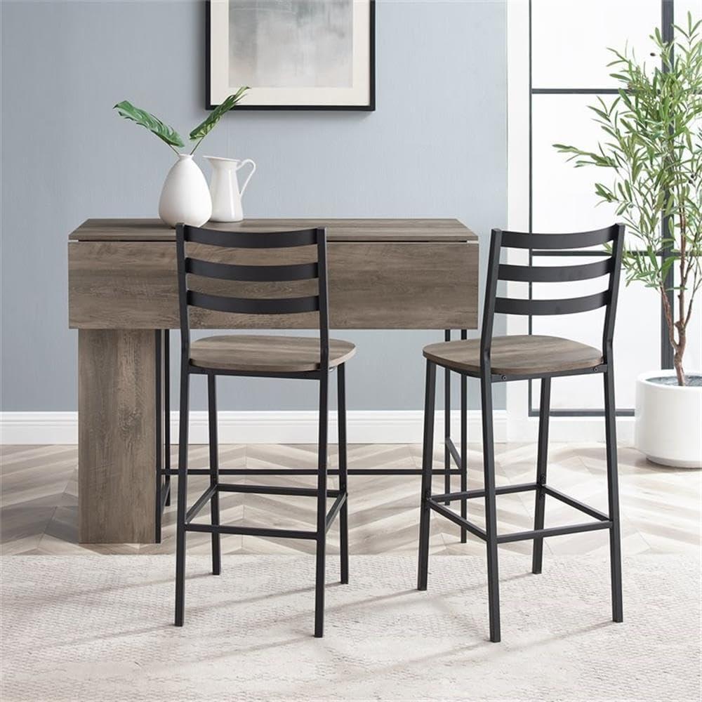 3-Piece Drop Leaf Counter Table Set with Side Storage in Gray Wash