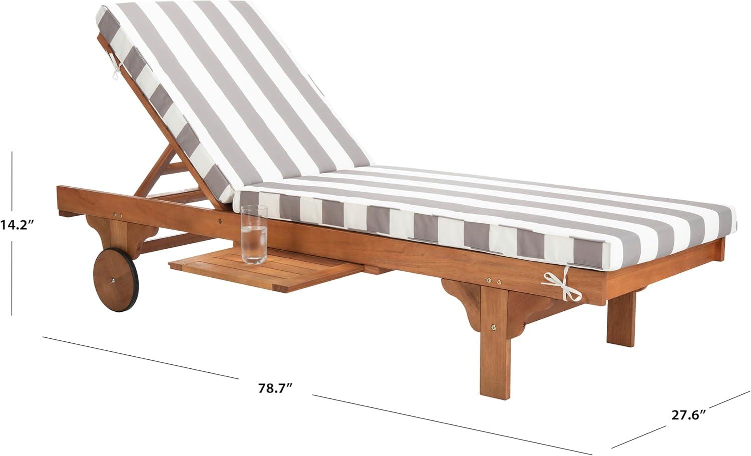 Newport Lounge Chair - Outdoor - PAT7022 - Natural/Grey Striped -Safavieh