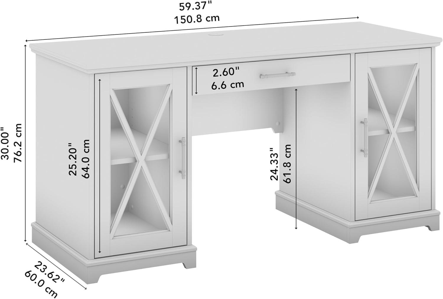 Bush Lennox Engineered Wood Desk with Keyboard Tray in Linen White Oak