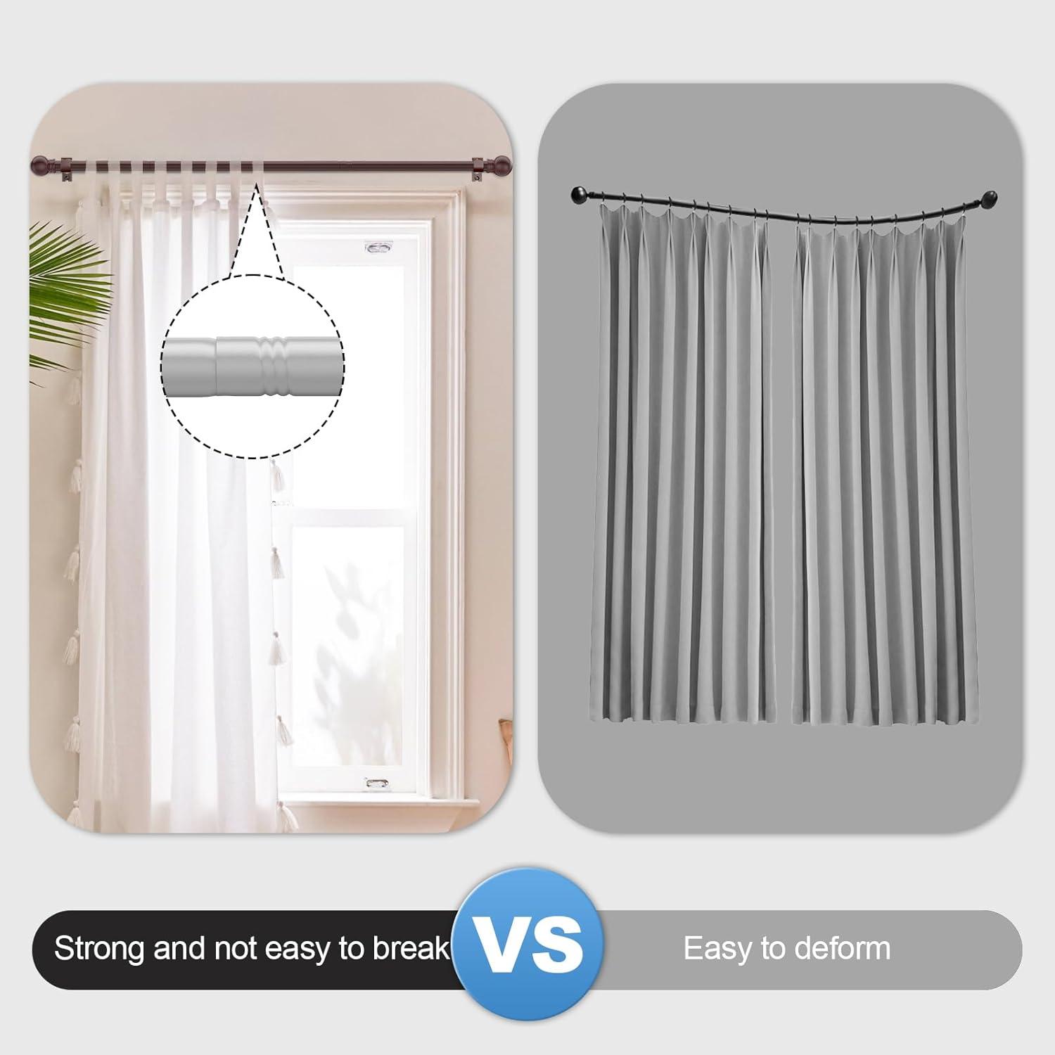 Bronze Curtain Rods for Bedroom with Brackets,5/8 Inch Diameter Small Window Curtain Rod 28 to 48 Inches,Easy Install Drapery Rods