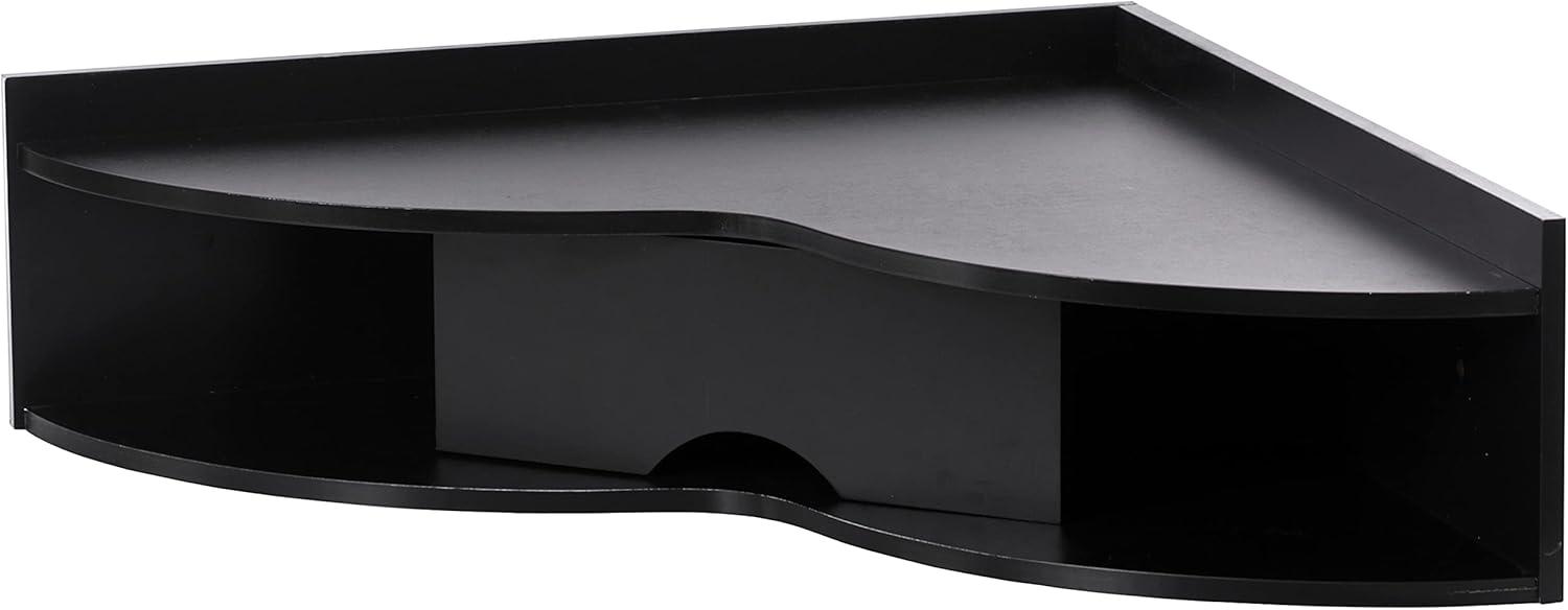 Basicwise Brown Corner Desk Heart Shaped Wall Mounted Office Table with Drawer and Two Shelves Computer Writing Desk