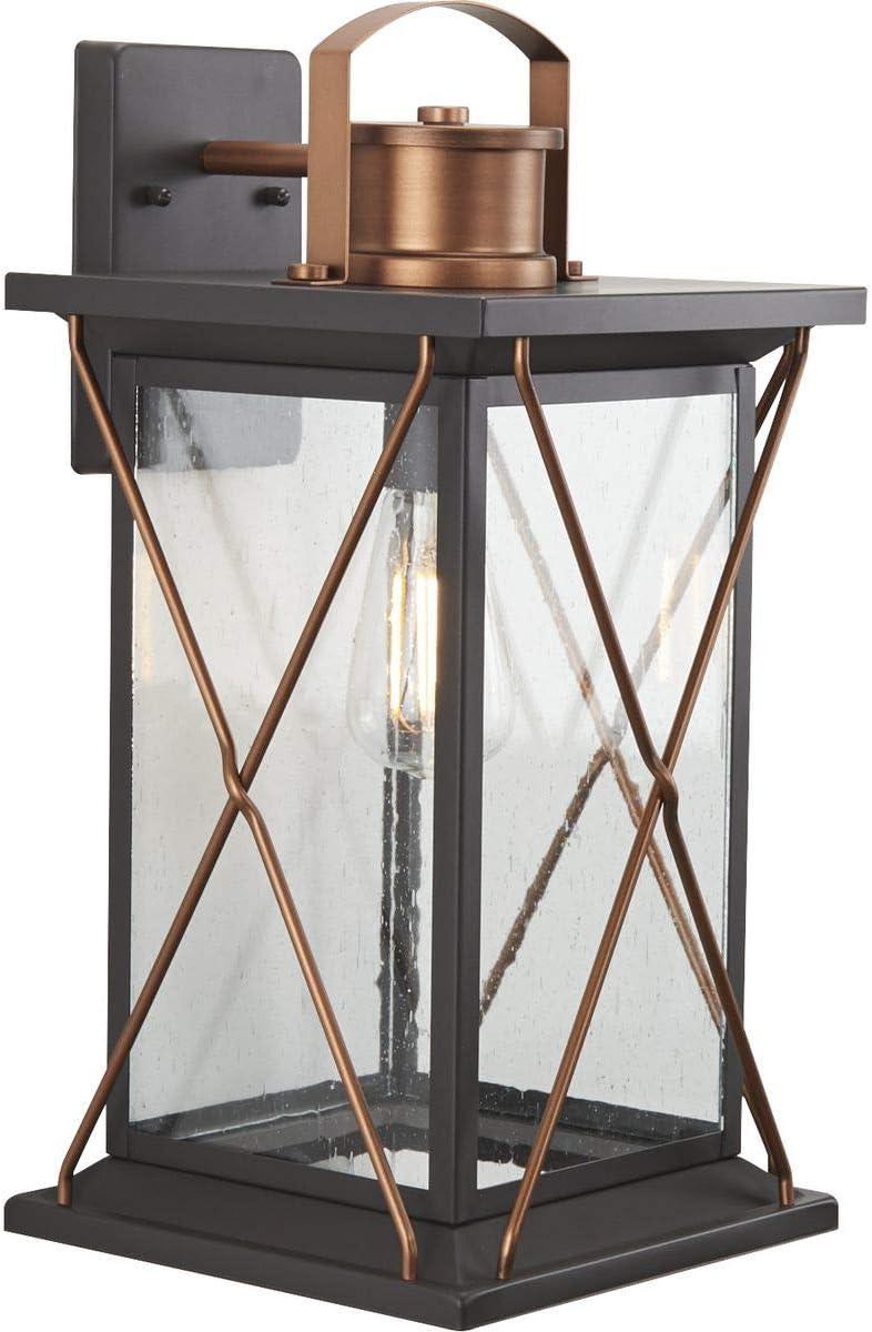 Progress Lighting Barlowe 1-Light Outdoor Wall Lantern in Antique Bronze with Clear Seeded Glass