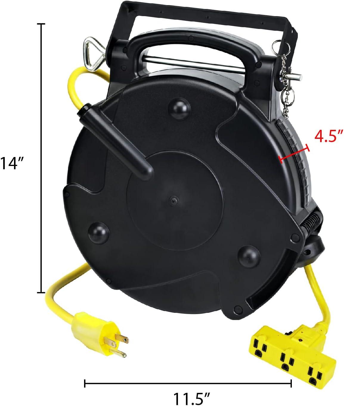 Case of 2 Industrial Heavy Duty 12/3 Retractable Extension Cord Reel W/ Tri-Tap