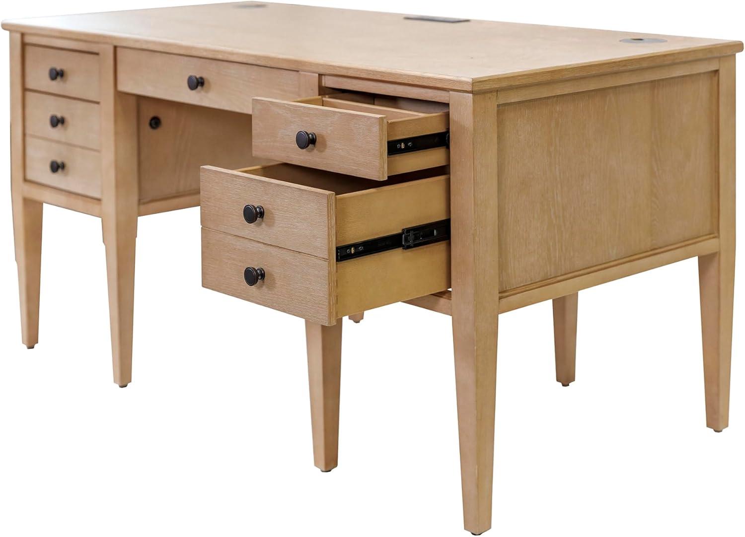 Martin Furniture Modern Wood Half Pedestal Desk Laurel Collection Light Brown: Executive Workstation with All-Purpose Drawer