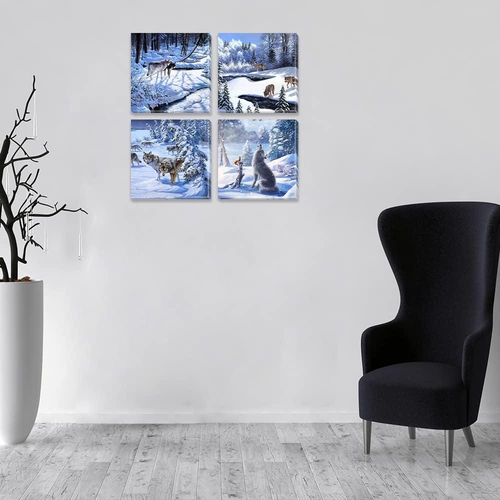 JEUXUS Colorful Landscape Oil Painting Wall Art Canvas Paintings Abstract Texture Rainbow Trees with Walking People Prints Pictures 4 Pieces Living Room Bedroom Artwork 16x16in