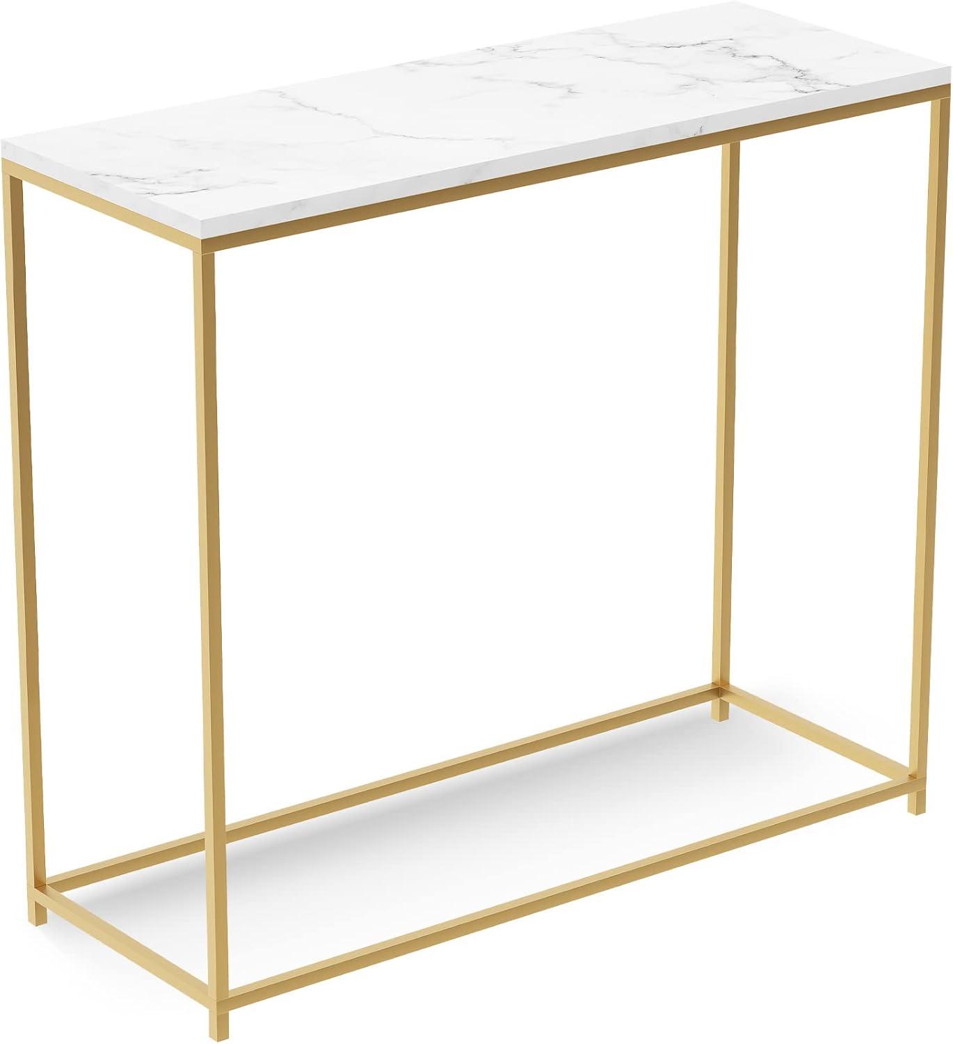 Safdie & Co. Entryway Table/Console Table/Sofa Couch Table/Accent Table-31"Long/Marble with Gold Metal for Living Room - 31" x 12" x 28"