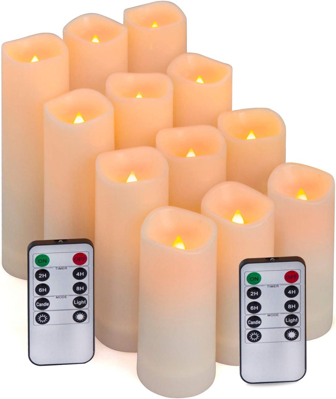 Ivory LED Flameless Pillar Candles Set with Remote Control