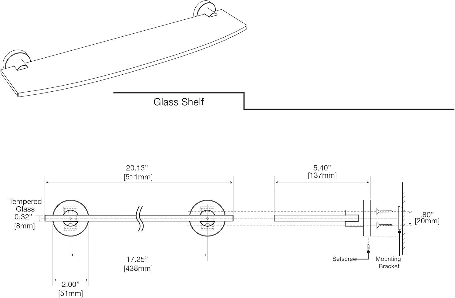 Elegance 20'' Matte Black Floating Glass Bathroom Shelf