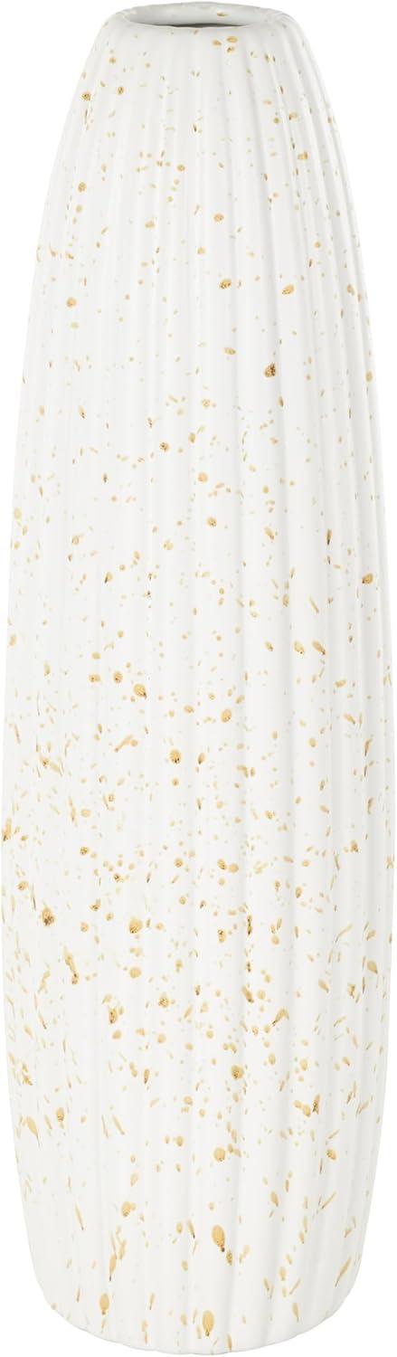 Tall Speckled White Ceramic Cylinder Vase