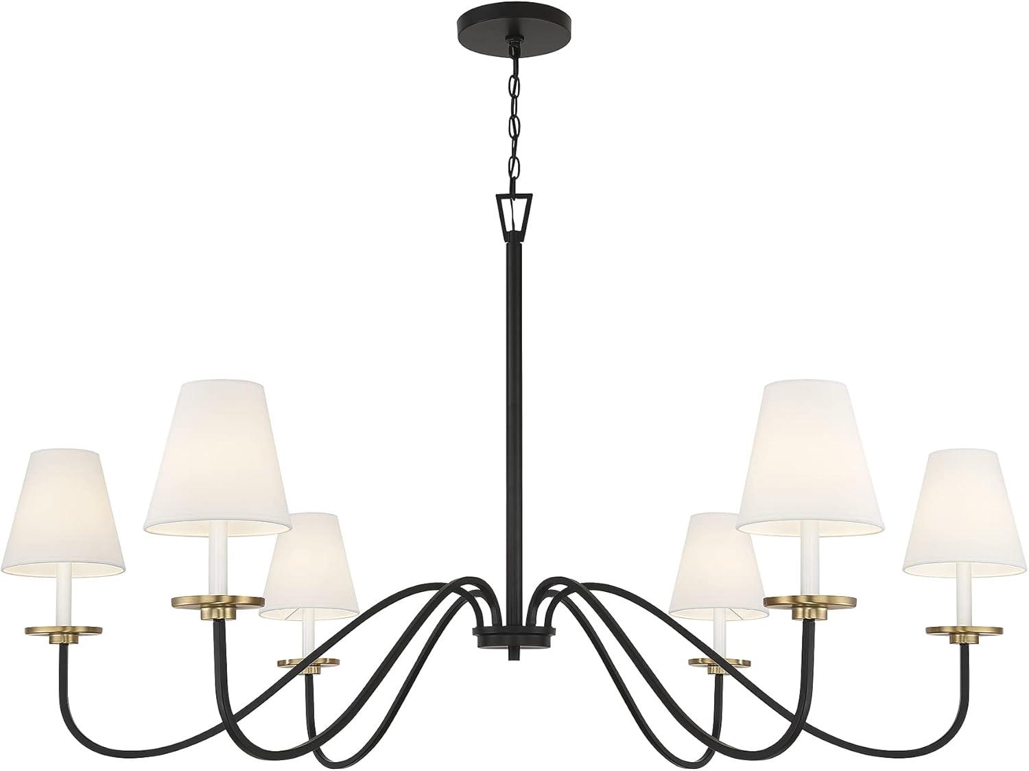 Black and Brass 6-Light Chandelier with White Shades