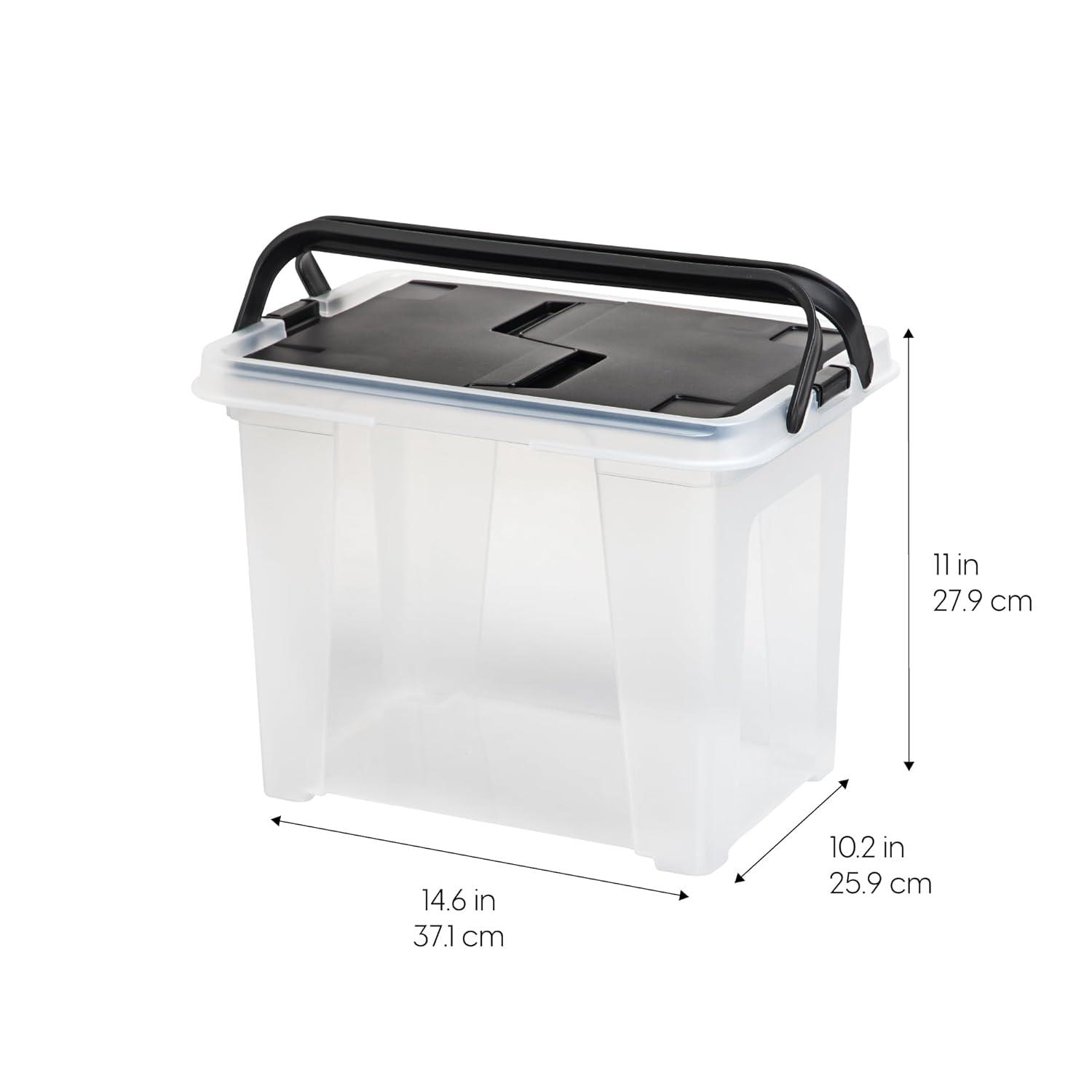 IRIS USA File Box File Organizer Plastic File Box w/ Winglid for Letter/Legal File, Clear 18 Qt. 4Pack