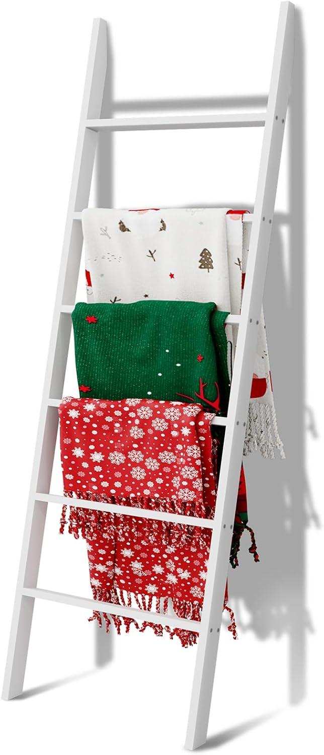 Latitude Run® Wood Blanket Ladder, 57.5'' Rustic Towel Quilt Throw Blanket Ladders For The Living Room, Bedroom, Nursery Stand Holder, Wooden Decorative Ladder For Blankets Rack Farmhouse Home Decor, White